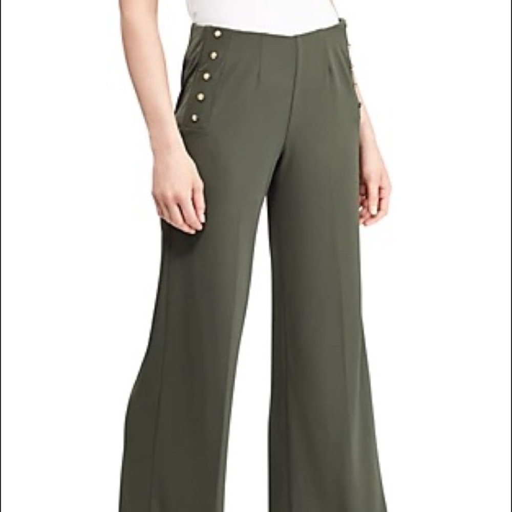 Lauren Ralph Lauren Womens Size L Vattini Stretch Jersey Wide Leg Green Pants